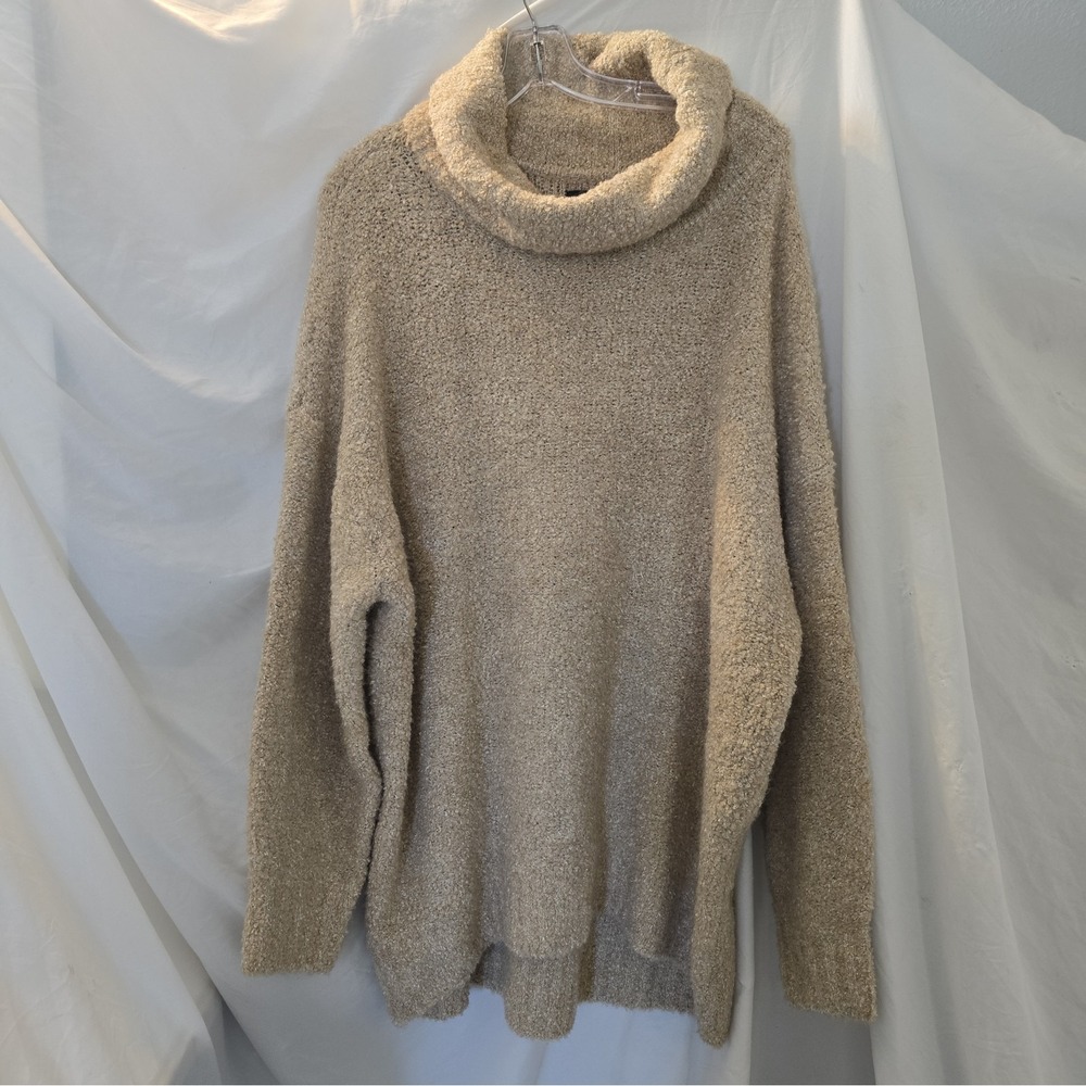 Gap Cozy Boucle Turtleneck Merino Wool Blend Long Sweater Sz XL Wheat Oversized - Picture 2 of 15